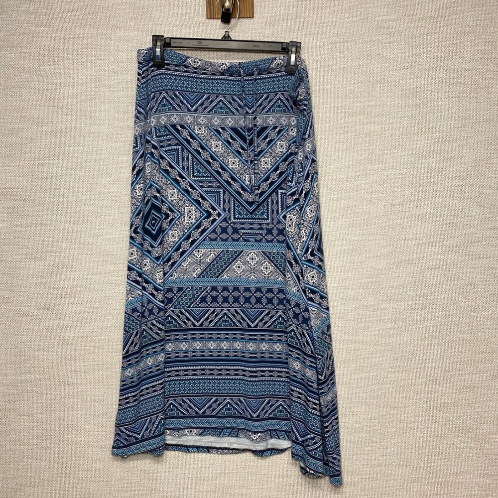 J Jill Maxi Skirt L Petite Womens Stretch Flowy Blue Boho Geometric